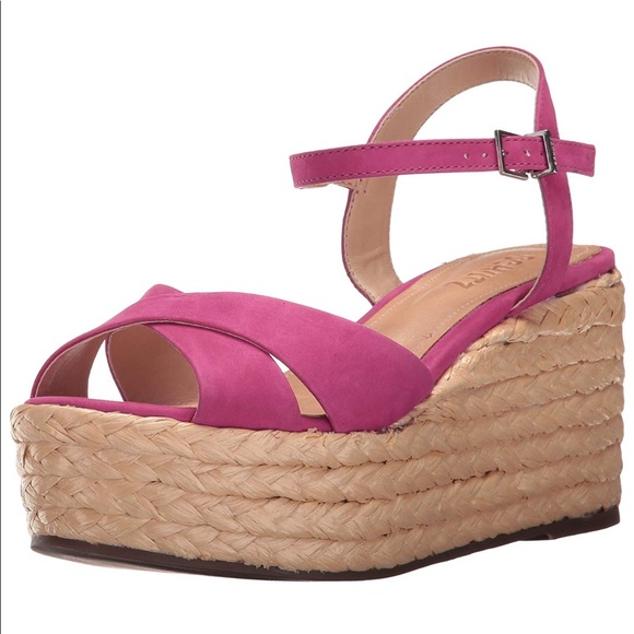 Leather Pink Espadrille Platform Wedge Sandal - Picture 4 of 5